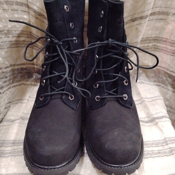 Women's Timberland Black Nubuck Fleece Fold Down Work Boot - Picture 4 of 10